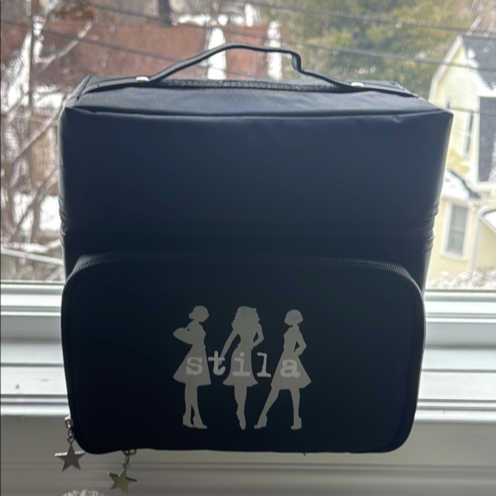 Stila Black Cosmetic Bag with Silver Accents Discontinued